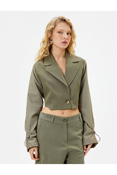 Koton Crop Jacket Double Fabric Použití elastických manžet Reverzní dvouřadý límec