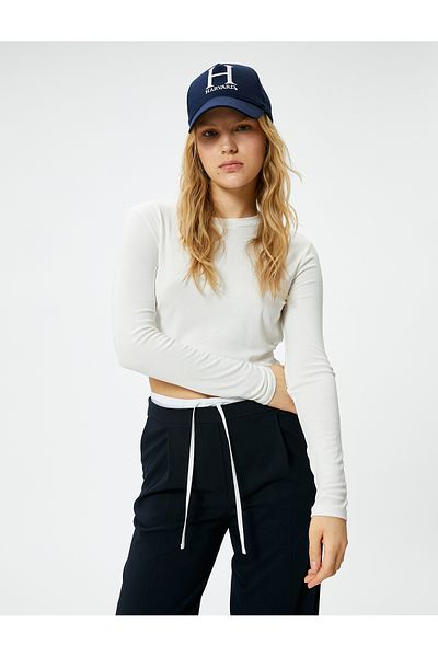 Koton Crop μακρυμάνικο T-shirt Crew Neck Viscose
