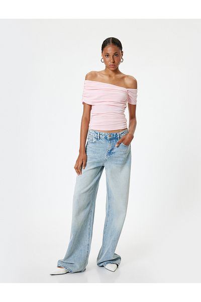 Koton Boat Neck Body Drape Detailed Slim Fit Short Sleeve
