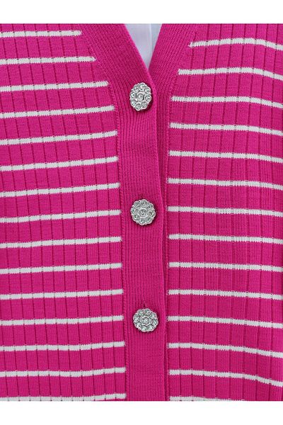 Modamorfo Geknöpfter Strick-Cardigan mit Steindetails – Fuchsia