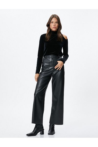 Koton Velvet Body Turtleneck Window Detailed Long Sleeve