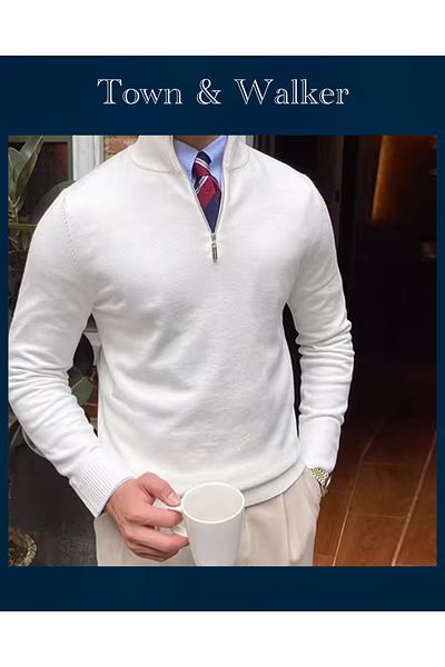 town walker Men's Turtleneck Zippered Knitwear Sweater