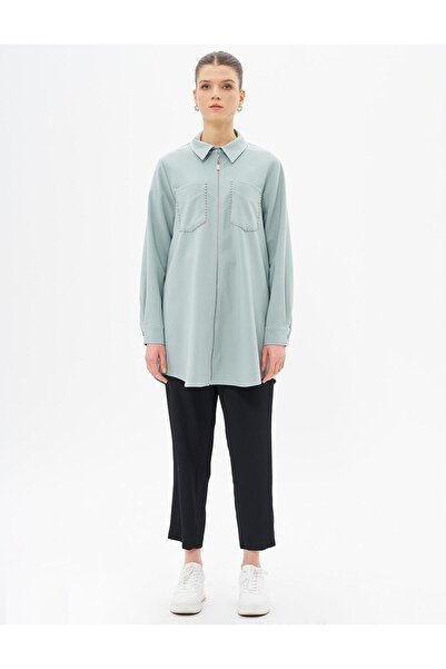 Kayra Ice Green Studded Detailed Tunic