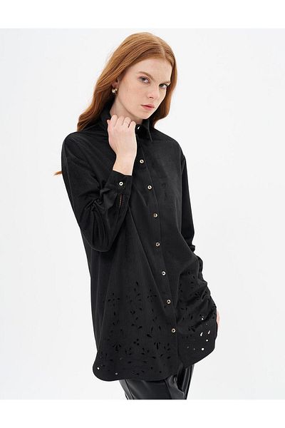 Kayra Black Laser Cut Velvet Tunic