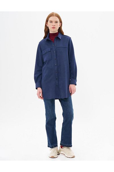 Kayra Dark Navy Suede Tunic - Stitching Detail
