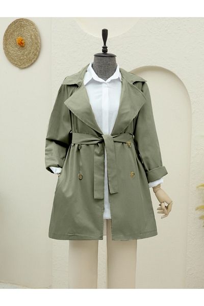 Modamorfo Bolero Detaillierter geknöpfter Trenchcoat - Khaki