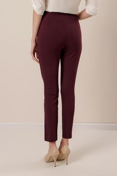 By Saygı Striped Lycra Trousers with Side Pockets and Button Accessories