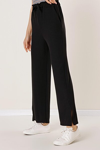 By Saygı Knitted Trousers with Elastic Waist, Side Slits and Pockets