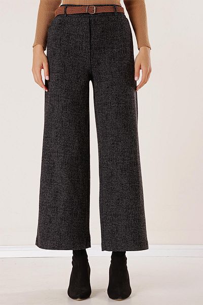 By Saygı Belted Waist Side Pocket Karyağdı Palazzo Trousers