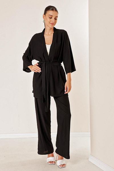 By Saygı Wrapped Pants Kimono Set with Pockets