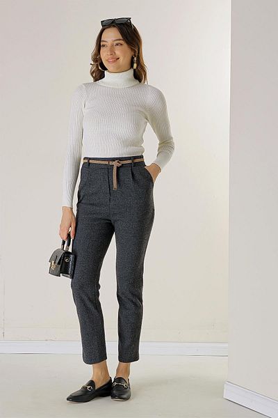 By Saygı Pantaloni skinny în carouri, cu centură elastică în talie și buzunare laterale