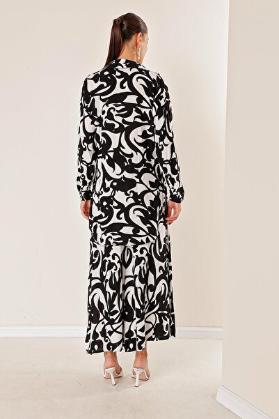 By Saygı Elastic Waist Pocketed Skirt Pants Long Shirt Shawl Patterned Oversize Set of 2