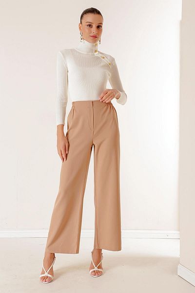 By Saygı Pantaloni Palazzo din țesătură Lycra cu talie elastică