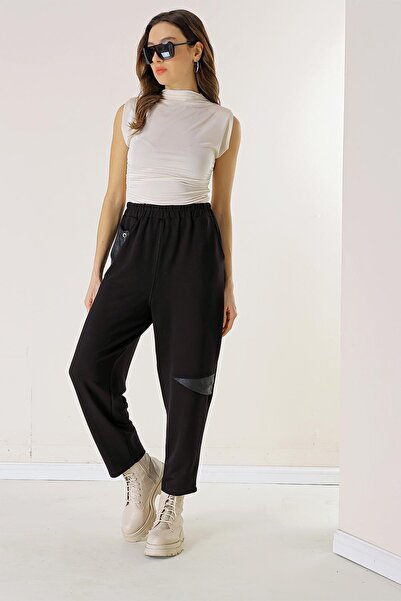By Saygı Elastic Waist Leather Pocket Chain Trousers