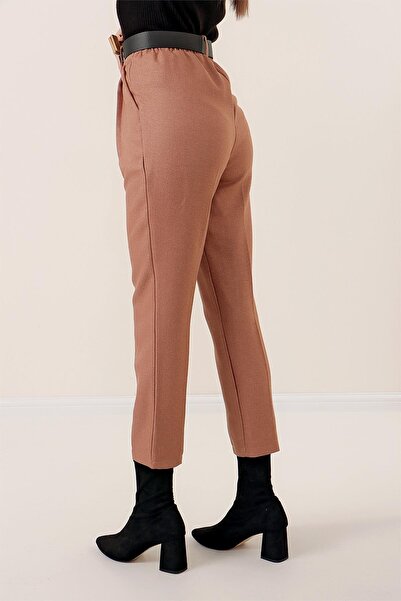 By Saygı Elastic Waist Belted Wool Effect Trousers