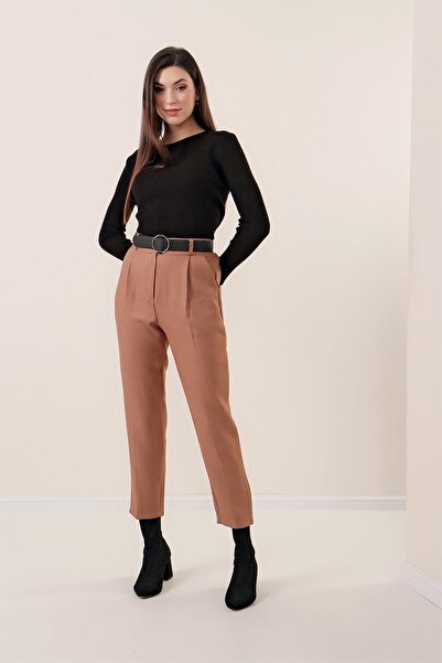 By Saygı Elastic Waist Belted Wool Effect Trousers