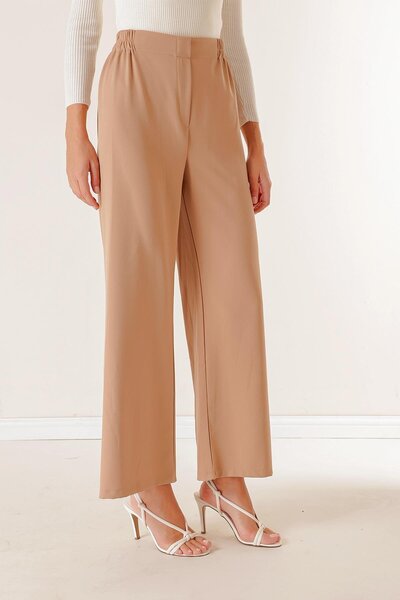 By Saygı Elastic Waist Lycra Fabric Palazzo Trousers