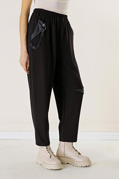 By Saygı Elastic Waist Leather Pocket Chain Trousers
