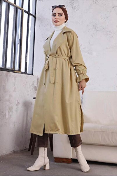 TRENDTESETTÜR CAMEL Καφέ γυναικεία καμπαρντίνα 8029 - Κουμπιά και ελαστικές μανσέτες