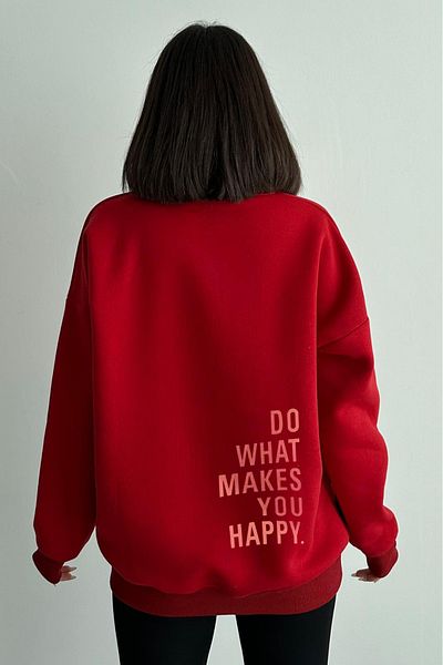 zunop Women's Red Do What Makes You Happy Printed Oversize Hooded Sweatshirt