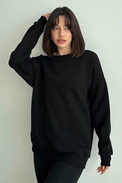 zunop Women's Black Do What Makes You Happy Printed Oversize Hooded Sweatshirt