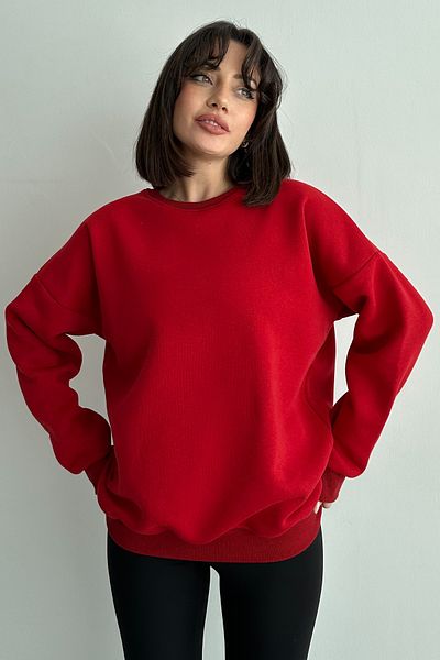 zunop Women's Red Do What Makes You Happy Printed Oversize Hooded Sweatshirt