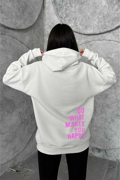 zunop Γυναικεία κρέμα Do What Makes You Happy Φούτερ με κουκούλα με στάμπα