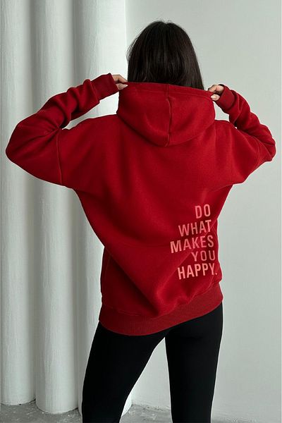 zunop Women's Red Do What Makes You Happy Printed Oversize Hooded Sweatshirt