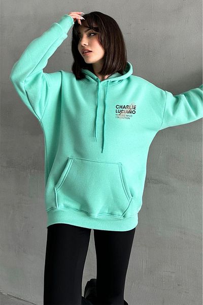 zunop Women's Mint Green Oversize Hooded Sweatshirt Charlie Luciano