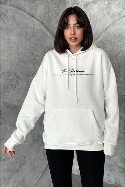 zunop Γυναικεία κρέμα The Patience Printed Oversize Hooded φούτερ