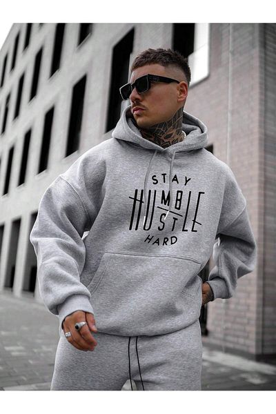 Pink Sky Stay Humble Front Printed Unisex Oversize Sweatshirt