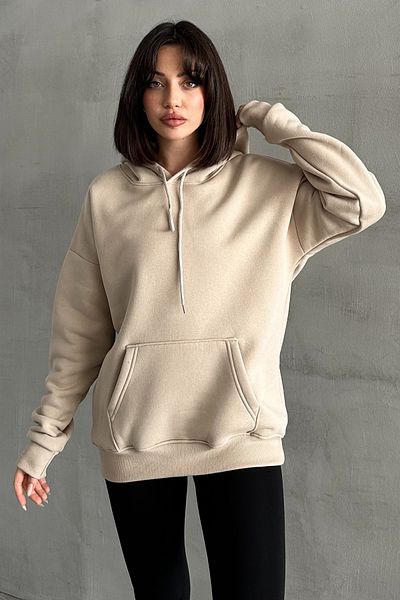 zunop Μπεζ γυναικείο φούτερ με κουκούλα Oversize