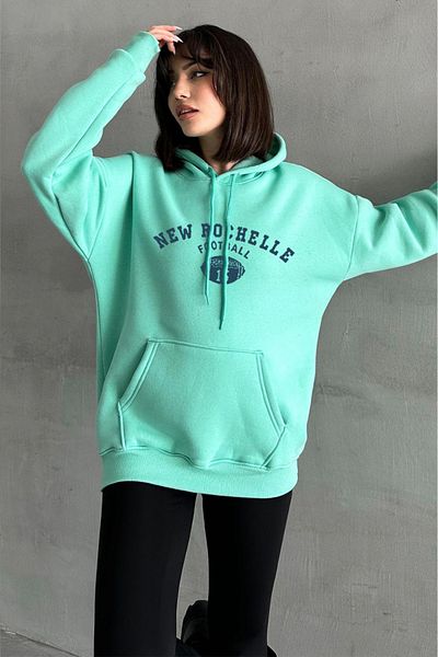 zunop Women's Mint Green New Rochelle Printed Oversize Hooded Sweatshirt