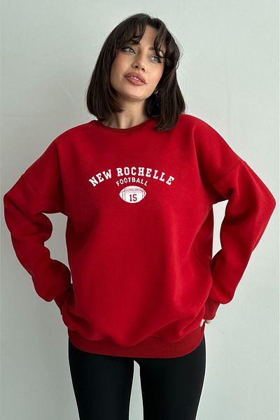zunop Women's Red New Rochelle Printed Oversize Hooded Sweatshirt