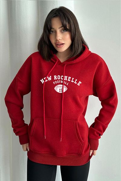 zunop Women's Red New Rochelle Printed Oversize Hooded Sweatshirt