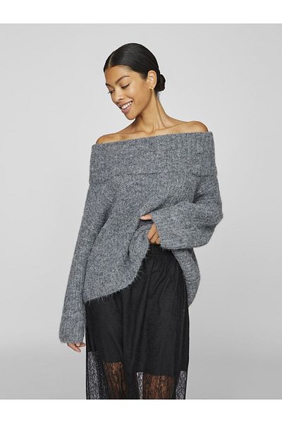 VILA Strickpullover mit schulterfreiem Schnitt