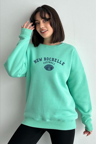 zunop Women's Mint Green New Rochelle Printed Oversize Hooded Sweatshirt