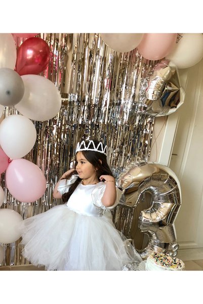 SAKLIDESİGN Children's White Queen Crown & Star Wand Birthday Set of 2