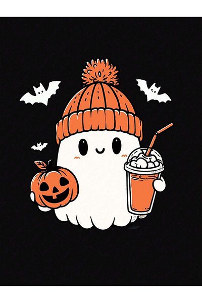 Pink Sky Halloween Ghost Front Printed Black Oversize Hoodie Sweatshirt6