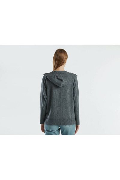 United Colors of Benetton Top de trening pentru femei, antracit, melange, cu glugă, amestecat de cașmir