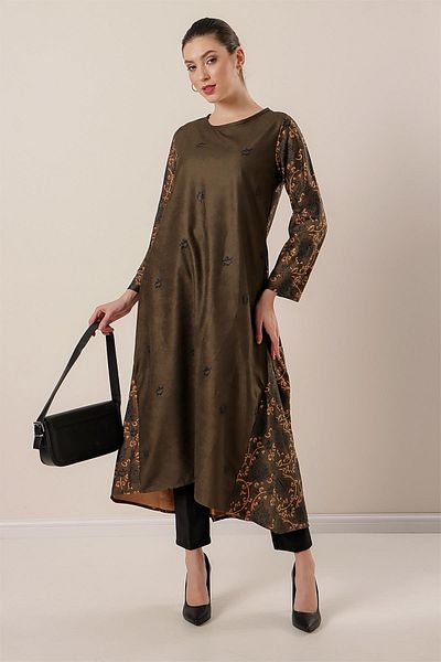 By Saygı Short Front Long Back Print Oversize Sanding Suede Dress