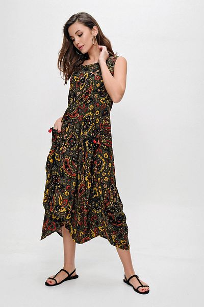By Saygı Rochie asimetrică din viscoză cu model etnic