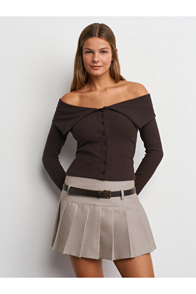 Dilvin 80845 Fusta scurtă plisată groasă Camel