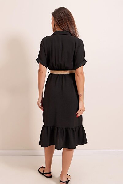 By Saygı Shirt Collar Belted Ayrobin Dress