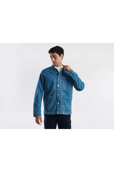 United Colors of Benetton Men's Light Blue Cotton Blended Pocket Detail Shirt Collar Denim Jacket