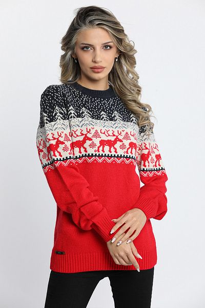 julude Námořnická modro-červená dámský svetr s potiskem jelena Winter Lover Couple