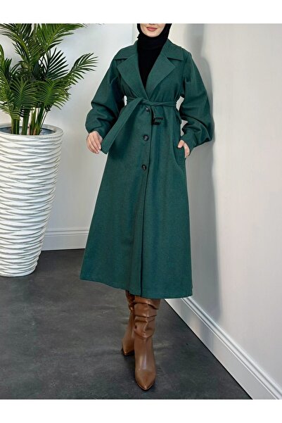 Modamorfo Balloon Sleeve Belted Lined Cashmere Coat