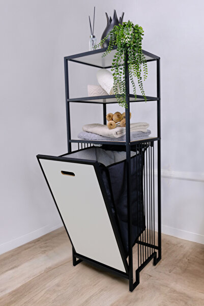 Digithome Metal Kirli Sepetli 3 Raflı Çok Amaçlı Banyo Düzenleyici Raf Organizer Siyah/beyaz Mrs-012