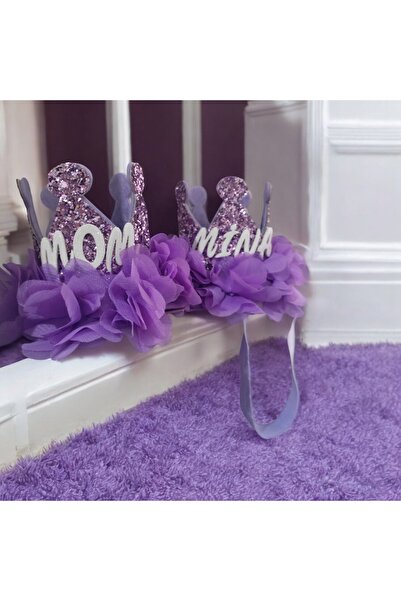 damlakidsmoda Kız çocuk anne çocuk kombin doğum günü isimli parti tacı lila