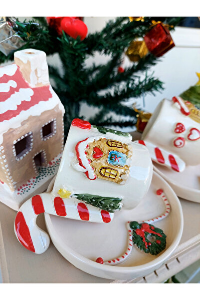 Clayanatolia El Yapımı Yeni Yıl Şeker Ev Türk Kahvesi Fincanı Yılbaşı Hediyesi Christimas Noel Seramik Kupa